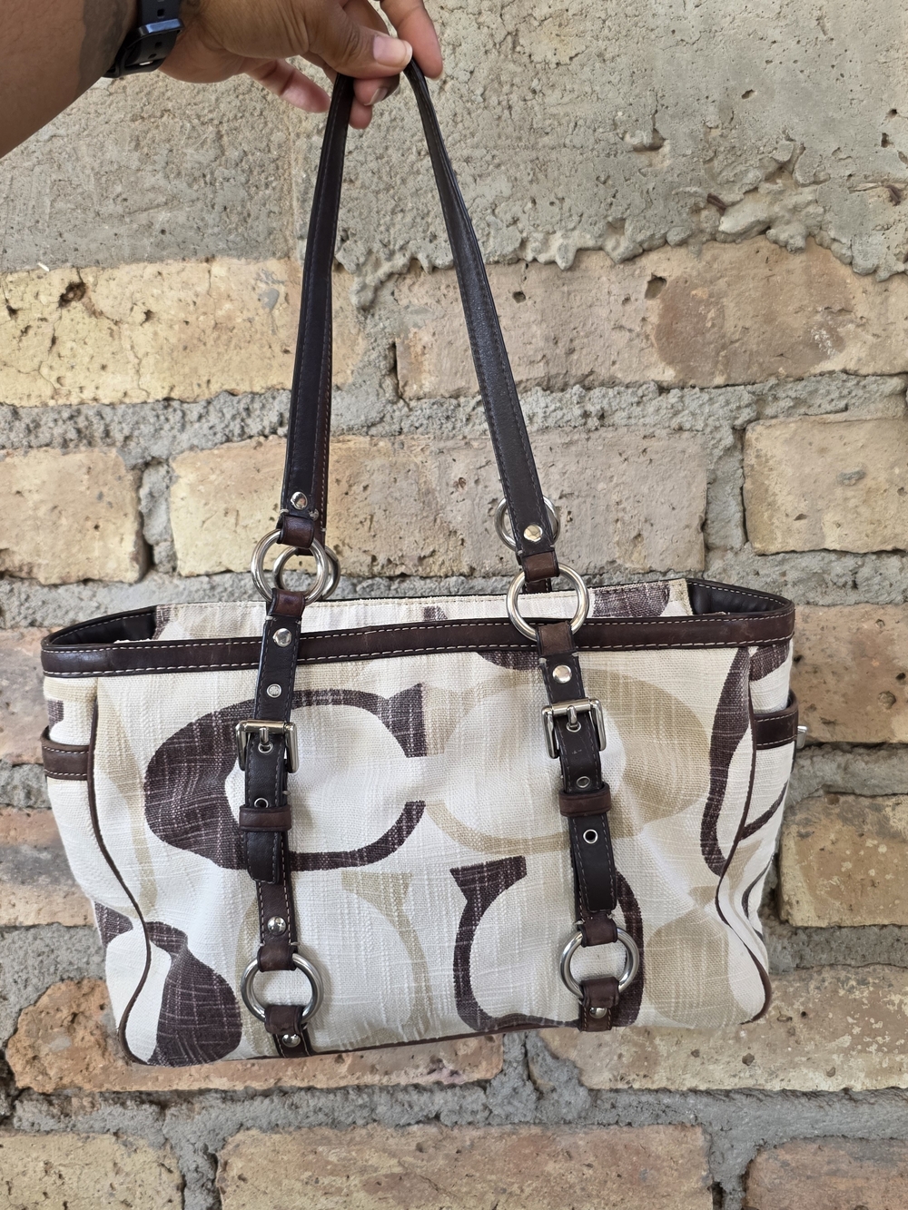 Vintage Y2K Coach Signature C Tonal Gallery Tote Bag Brown Cream F13810